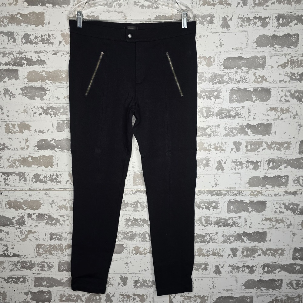 J Crew Pants Womens 12 Black Snap-Front Pixie Stretch Ponte Zipper Embellished